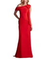 Tadashi Shoji Crepe Gown With Shoulder Bow Sash In Red Rose