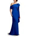 Tadashi Shoji Cassia Bow-shoulder Crepe Gown In Royal Blue