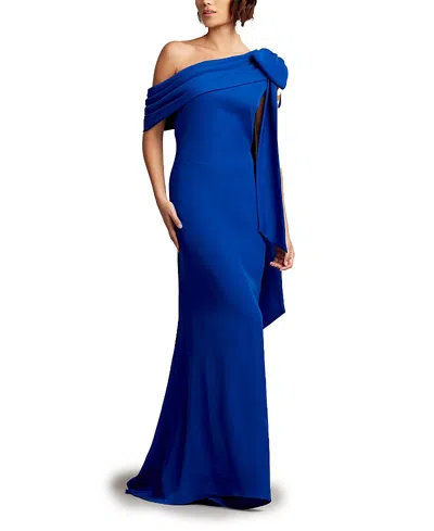 Tadashi Shoji Cassia Bow-shoulder Crepe Gown In Royal Blue