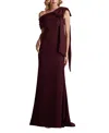 Tadashi Shoji Cassia Bow-shoulder Crepe Gown In Wine