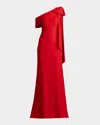 Tadashi Shoji Crepe Gown With Shoulder Bow Sash In Red Rose