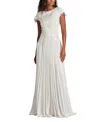 Tadashi Shoji Cassiel Pleated Chiffon Gown In White