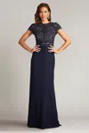 Tadashi Shoji Alg17705lxz Fitted Long Floral Lace Formal Evening Dress In Blue