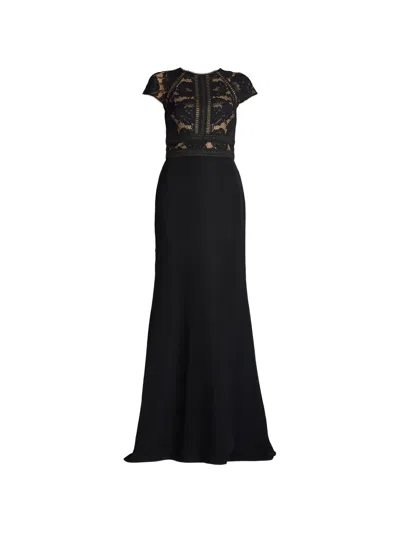 Tadashi Shoji Catrine Lace-panelled Floor-length Maxi Dress In Black