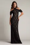 Tadashi Shoji Cdy24230l Fitted Long Formal Lace Evening Dress In Black