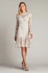 Tadashi Shoji Cfe25400m Short Long Sleeve Fitted Lace Cocktail Dress In White