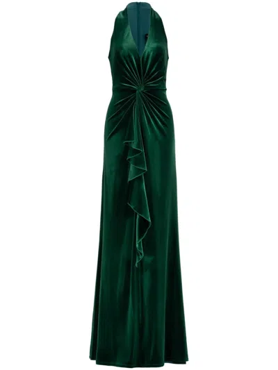 Tadashi Shoji Cider Twist-drape Velvet Gown In Green