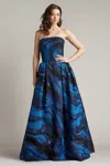 Tadashi Shoji Cih25501l Long Formal Print Evening Dress In Blue