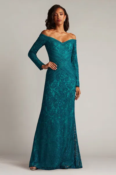 Tadashi Shoji Cik25367l Long Formal Lace Evening Dress In Blue