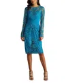 Tadashi Shoji Textured Crepe Paillette Embroidered Tulle Dress In Blue