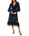 Tadashi Shoji Pleated Bishop-sleeve Velvet Midi Dress In Blue