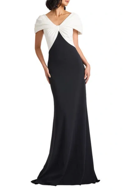Tadashi Shoji Colorblock Twist Front Gown In Black