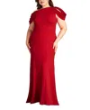 Tadashi Shoji Copley Shoulder Drape Gown - Plus Size In Red