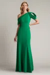 Tadashi Shoji Textured Crepe One Shoulder Draped Gown In Green