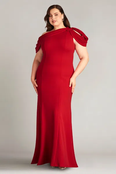 Tadashi Shoji Copley Shoulder Drape Gown In Red