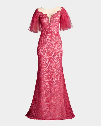 Tadashi Shoji Corded Lace Illusion Trumpet Gown