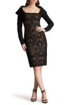 Tadashi Shoji Bodycon Lace And Crepe Dress In Black/ Nude