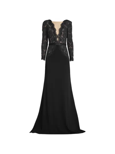 Tadashi Shoji Corwin Lace-panelled Belted Gown In Black