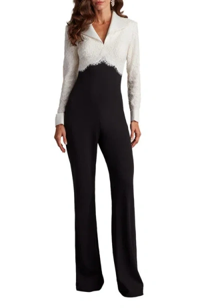 TADASHI SHOJI TADASHI SHOJI COTTON BLEND LACE & CREPE JUMPSUIT