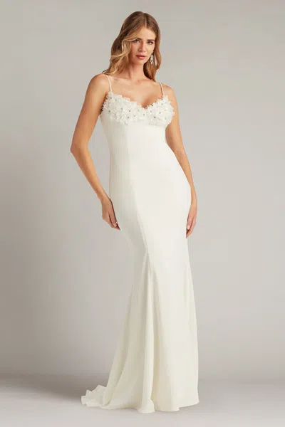 Tadashi Shoji Couteau Flower Embellished Gown In White