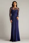 Tadashi Shoji Floral Embroidery Long Sleeve Mixed Media Gown In Multi