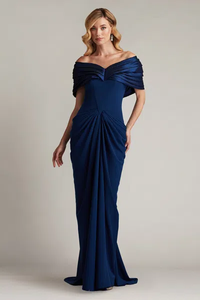 Tadashi Shoji Crepe And Taffeta Off Shoulder Gown In Multi