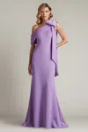 Tadashi Shoji Cassia Bow-shoulder Crepe Gown In Multi
