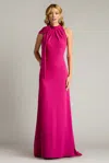 Tadashi Shoji Crepe Sleeveless Gown With Shoulder Sash In Multi