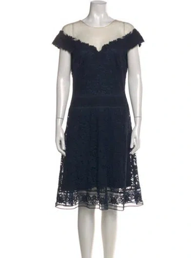 Pre-owned Tadashi Shoji Crew Neck Knee-length Dress In Blue