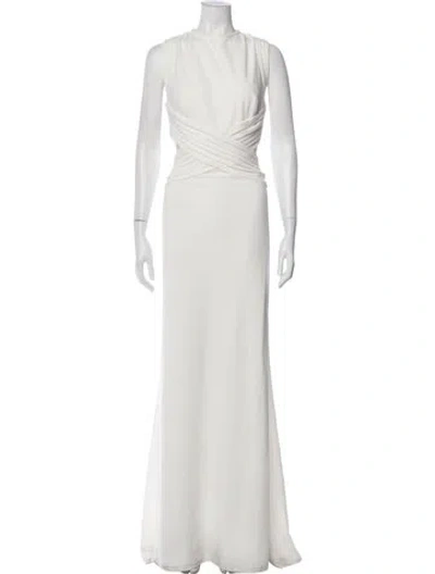 Pre-owned Tadashi Shoji Crew Neck Long Dress In White