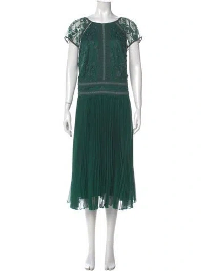 Pre-owned Tadashi Shoji Crew Neck Midi Length Dress In Green