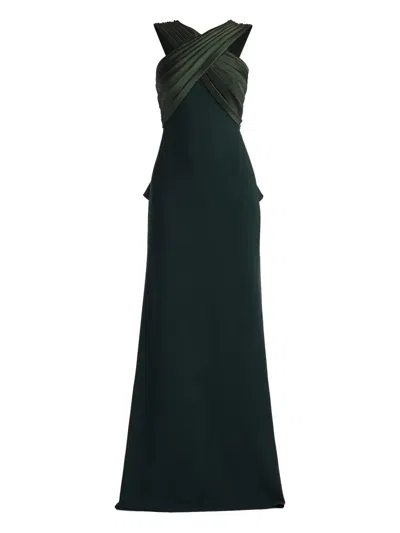 Tadashi Shoji Criss-coss Detail Ruffled Maxi Dress In Green