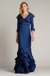 Tadashi Shoji Cy25479l Formal Long Ruffle Evening Dress In Blue