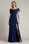 Tadashi Shoji Dalton Contrast Off-shoulder Gown In Blue