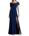 Tadashi Shoji Off-shoulder A-line Crepe & Taffeta Gown In Navy
