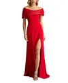 Tadashi Shoji Textured Crepe And Taffeta Off Shoulder Gown In Red