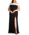 Tadashi Shoji Dalton Two-tone Off-shoulder Gown- Plus Size In Black/ivory