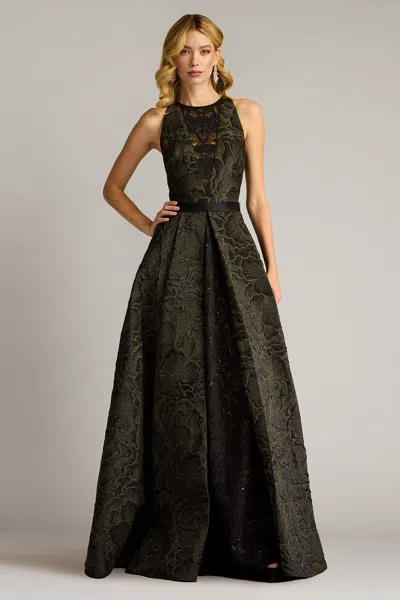 Tadashi Shoji Darana Floral Jacquard Gown In Black