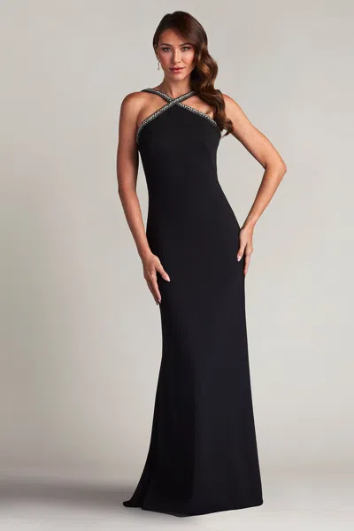 Tadashi Shoji Decker Rhinestone Strap Gown In Black