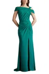 Tadashi Shoji Pleated Cold-shoulder Crepe Gown