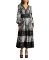 Tadashi Shoji Floral Print Chiffon Long Sleeve Dress In Black/ivory
