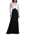 Tadashi Shoji Destiny Long-sleeve Embellished Gown In Black/ivory
