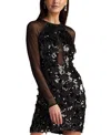 Tadashi Shoji Dina Sequin Eyelash Fringe Mini Dress In Black