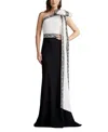Tadashi Shoji Lace Detail One-shoulder Gown In Multi