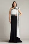 Tadashi Shoji Lace Detail One-shoulder Gown In Black