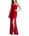 Tadashi Shoji Dorsett Pleated Crepe Gown In Red