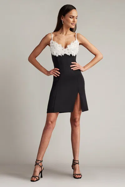 Tadashi Shoji Downey Flower Embellished Mini Dress In Black