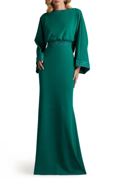 Tadashi Shoji Long-sleeve Open-back Gown In Green