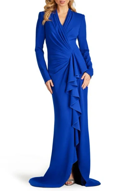 Tadashi Shoji Markum Draped Gown In Mystic Blue