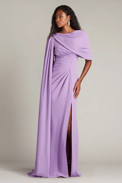 Tadashi Shoji Draped Cape Sleeve Slit Gown In Multi
